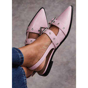 Mint Velvet Ella Pink Leather Buckled Flat Shoes